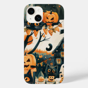 Coque Pour iPhone 14 Halloween Chats noirs et Lunes Enfants en cuisine