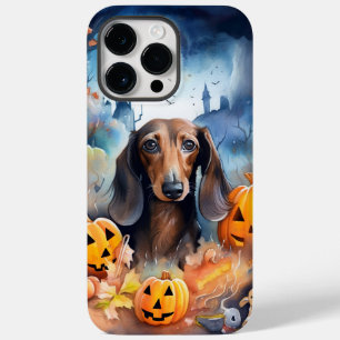 Coque Pour Pour iPhone 14 Pro Max Halloween Dachshund Avec La Peur Citrouille