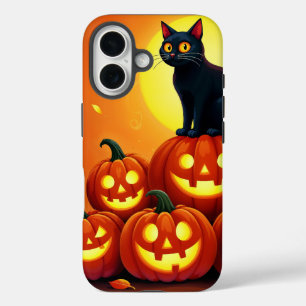 Coque Pour iPhone 16 Halloween de vacances avec chat et pleine lune