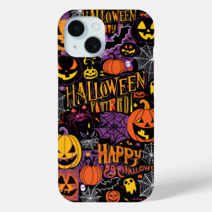 Coque Pour iPhone 15 Halloween éffrayant - Citrouilles, chauves-souris 