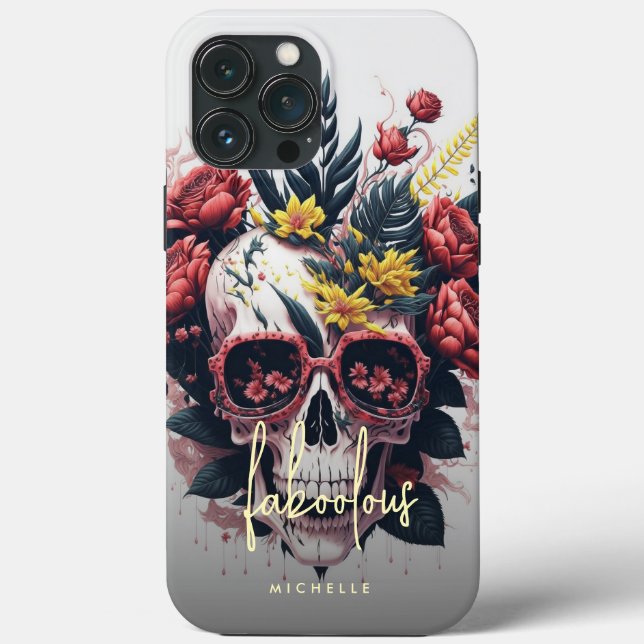 Coques Case-Mate iPhone Halloween foin et monogramme du crâne floral (Verso)