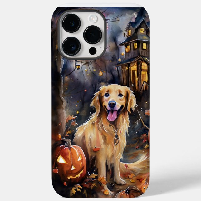 Coques Case-Mate iPhone Halloween Golden Retriever avec la peur Citrouille (Verso)