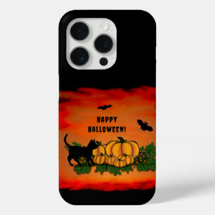 Coque iPhone 15 Pro Halloween heureux, Chat noir, Chat et Citrouille