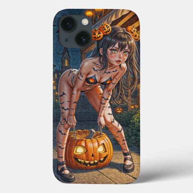 Coques Case-Mate iPhone Halloween Monster Jack-o-Lantern & Bat Vixen Girl (Verso)