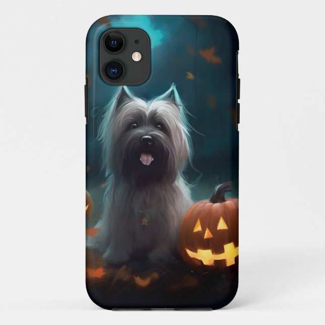 Coques Case-Mate iPhone Halloween Skye Terrier Avec La Peur Citrouille (Dos)