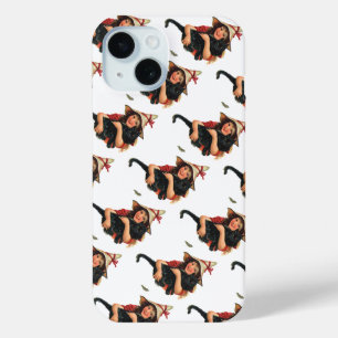 Coque Pour iPhone 15 Halloween vintage, Sorcière fille avec chat noir