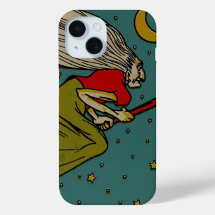 Coque Pour iPhone 15 Halloween vintage, sorcière maléfique volant sur u