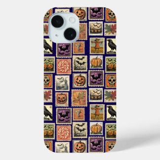 Coque Pour iPhone 15 Halloween Vintage Stamp Pattern