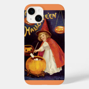 Coque Pour iPhone 14 Halloween vintage, une sorcière mignonne de fille