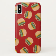 Hamburgers sur la caisse rouge de téléphone