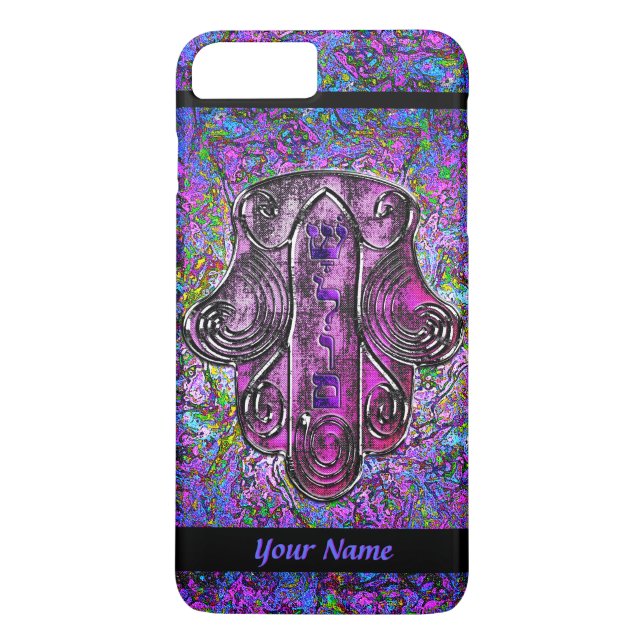 Coques Case-Mate iPhone Hamsa Fusion violet et noir Personnalisé (Dos)