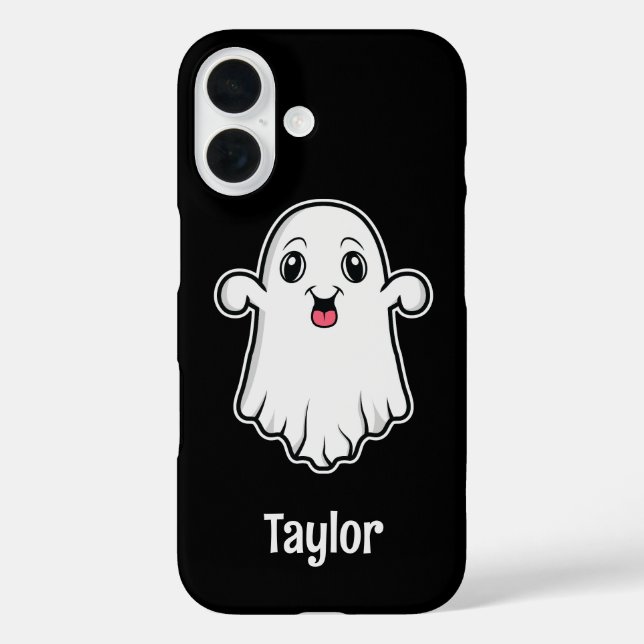 Coques Case-Mate iPhone Happy Cartoon Ghost Avec Nom Personnalisable Noir (Verso)