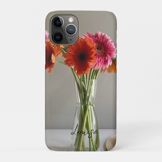 Coques Case-Mate iPhone Happy Gerbera Fleur colorée +Nom personnalisé (Dos)