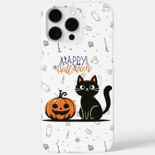 Coques iPhone 16 Pro Max Happy Halloween chat et citrouille