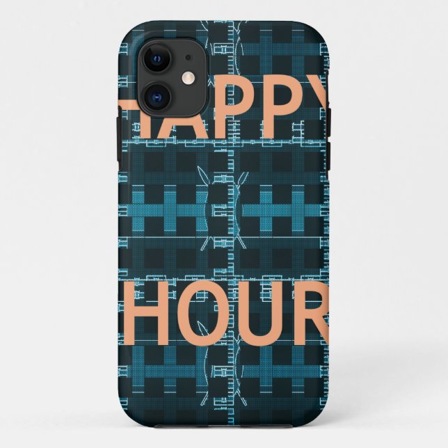Coques Case-Mate iPhone Happy Hour Texte bleu Vector Art Imprimer (Dos)