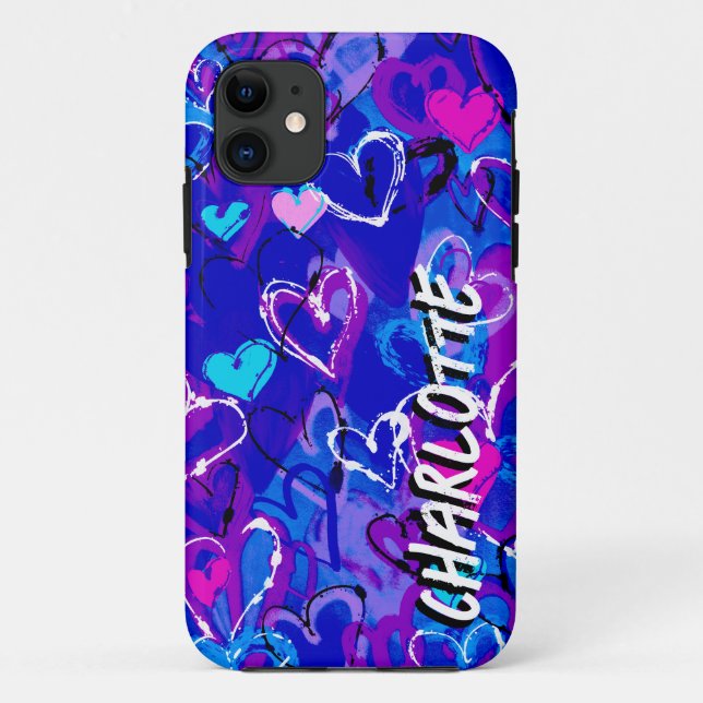 Coques Case-Mate iPhone Harmonie océanique : Graffiti Hearts Nuances de Bl (Dos)