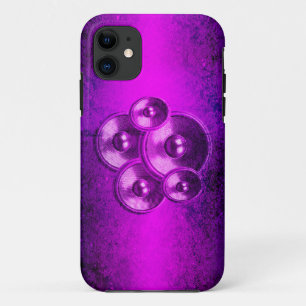 Coques Pour iPhone Haut-parleurs musicaux grondent sur un mur violet