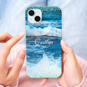 Coque iPhone 15 Mini Hawaii bleu turquoise vagues de l'océan girly conf