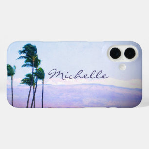 Coques iPhone 16 Plus Hawaii Coastal Palm Trees Mountain Nom personnalis