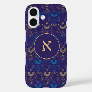 Coque Pour iPhone 16 Hébreu Monogramme Hanoukka Personnalisé Hanukkiah