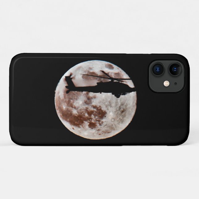 Coques Case-Mate iPhone Hélicoptère militaire avec Pleine lune nocturne (Dos (Horizontal))