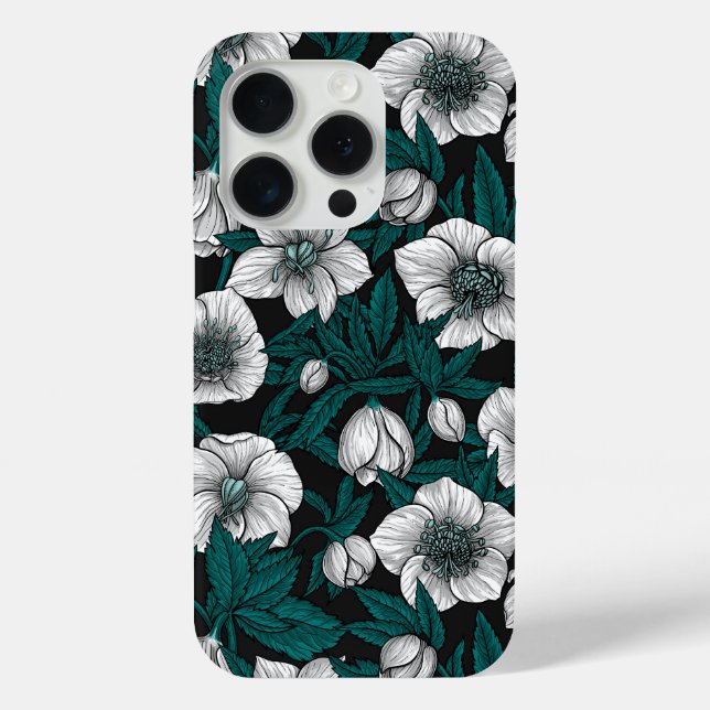 Coques Case-Mate iPhone Hellebores blancs avec feuilles bleus (Verso)