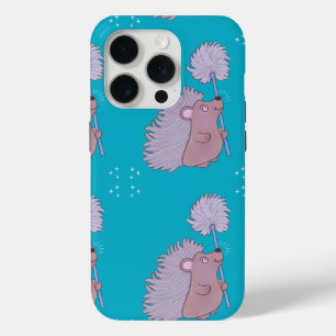 Coque iPhone 15 Pro Hérisson au Pissenlit Douce Nature de l'Art Popu