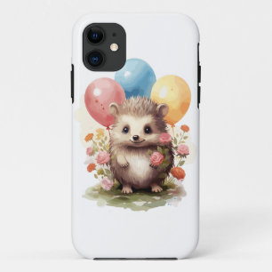 Case-Mate iPhone Case Hérisson d'aquarelle rétro mignon avec ballons