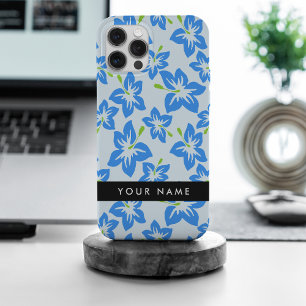 Coque iPhone 15 Pro Max Hibiscus Bleu, Fleurs Bleues, Votre Nom