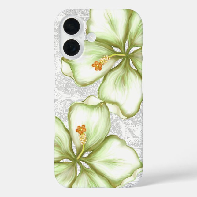 Coques Case-Mate iPhone Hibiscus & dentelle BLANC (Verso)