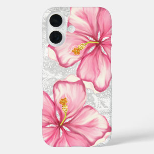 Coque Pour iPhone 16 Hibiscus & dentelle PINK