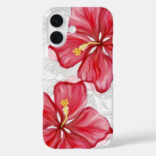 Coque Pour iPhone 16 Hibiscus & dentelle RED