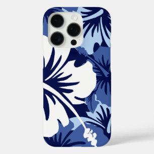 Coques iPhone 16 Pro Hibiscus épique Floral Hawaii Navy Blanc