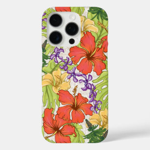 Coques iPhone 16 Pro Hibiscus et orchidées hawaïens tropicaux de Keleah