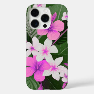Coques iPhone 16 Pro Hibiscus et Plumeria hawaïens Modernes de milieu d
