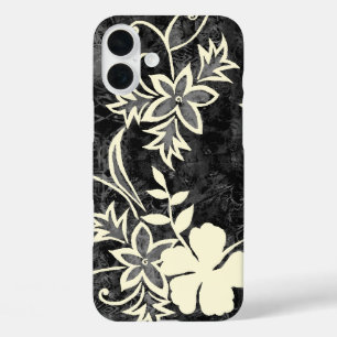 Coques iPhone 16 Plus Hibiscus hawaïen de Waimanalo Batik Noir