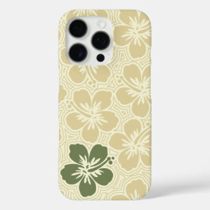 Coques iPhone 16 Pro Hibiscus hawaïen floral de l'île Khaki rayé