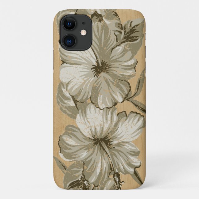 Coques Case-Mate iPhone Hibiscus hawaïens de Lanai Faux Wood (Dos)