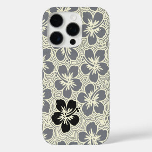 Coques iPhone 16 Pro Hibiscus hawaïens floraux de l'île gris rayé