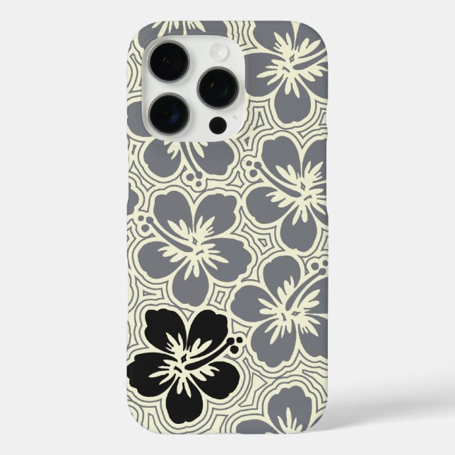 Coques Case-Mate iPhone Hibiscus hawaïens floraux de l'île gris rayé (Verso)