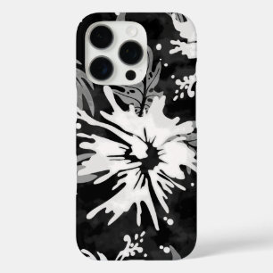 Coques iPhone 16 Pro Hibiscus peint Floral hawaïen noir et blanc