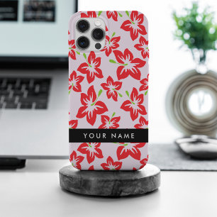 Coque iPhone 15 Pro Max Hibiscus Rouge, Fleurs Rouges, Votre Nom
