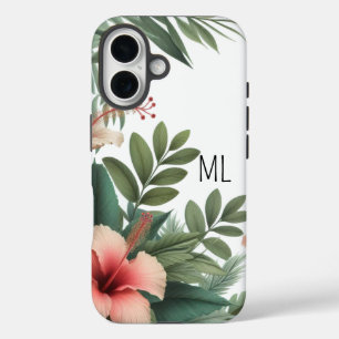 Coque Pour iPhone 16 Hibiscus tropical Fleur Monogram Island Design