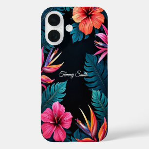 Coque Pour iPhone 16 Hibiscus tropicaux & Oiseau du Paradis Design flor