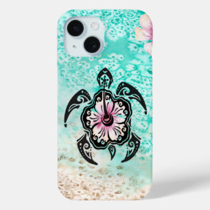 Coque Pour iPhone 15 Hibiscus Turtle