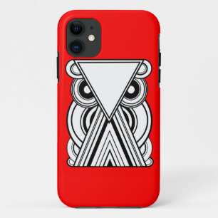 Coque iPhone 11 Hibou abstrait décoratif (noir, blanc et rouge)