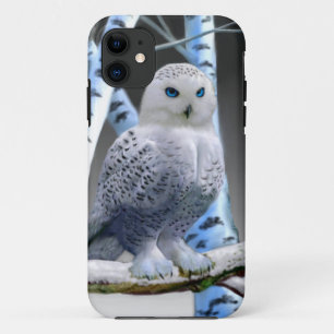 Coque iPhone 11 Hibou aux yeux bleus de neige