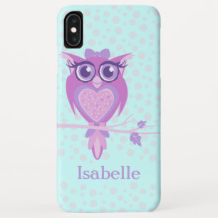Coques Pour iPhone Hibou graphique violet aqua mignon blanc