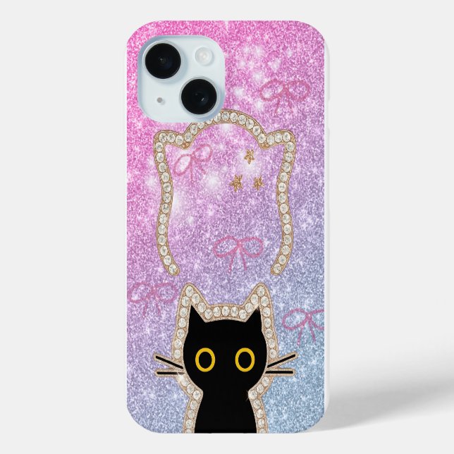 Coques Case-Mate iPhone Hidden Black Cat Peeking Cute Kawaii Kitty Lovers (Verso)