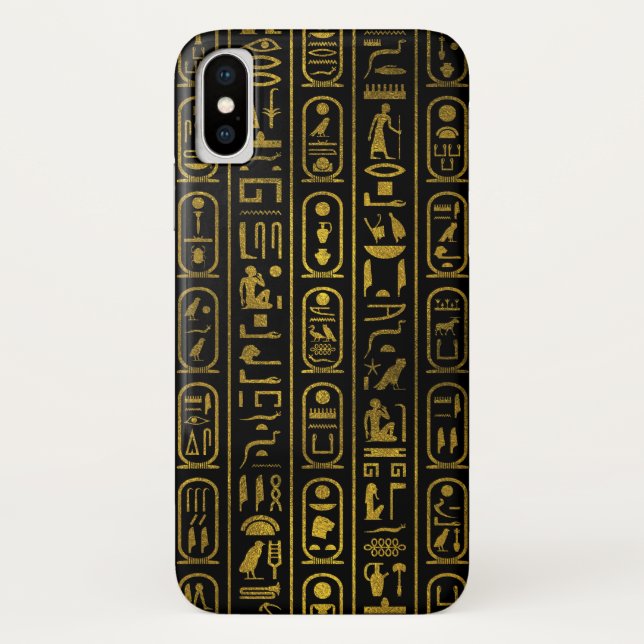 Coques Case-Mate iPhone Hiéroglyphes antiques égyptiens d'or sur le noir (Dos)